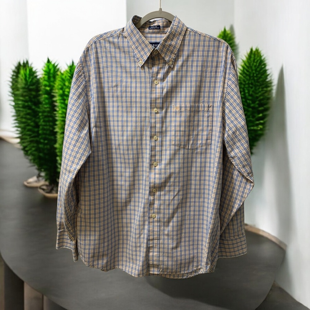 IZOD Plaid Button Down Shirt Easy Care‎ Long Sleeve Collared Mens Large